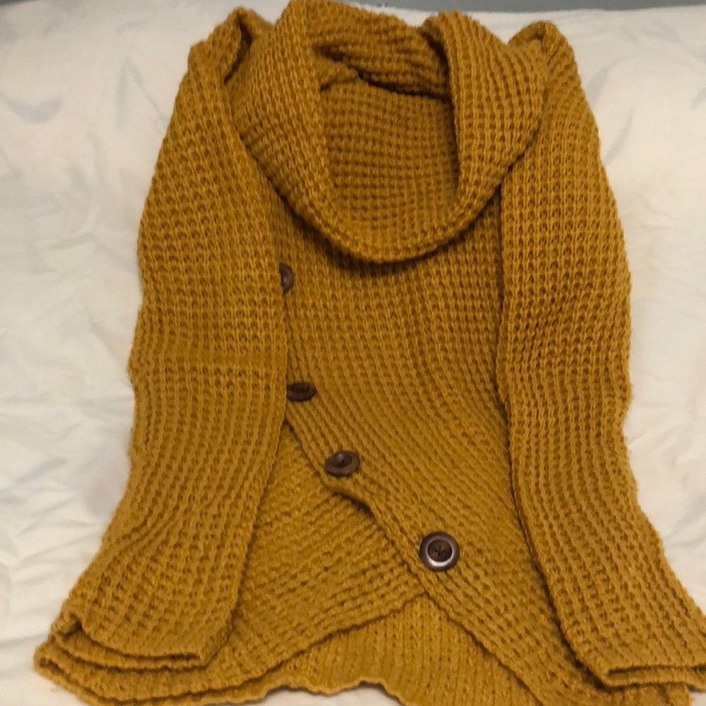 Gold Acrylic Open Knit Sweater, SizeM Designer Unknown